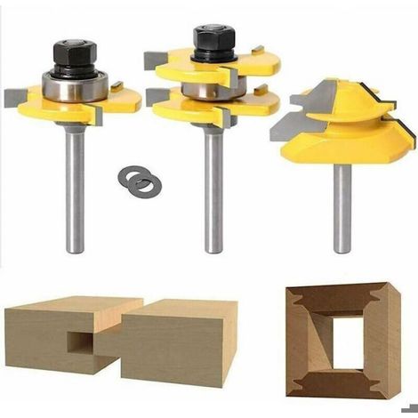 Fraise à Bois - Ensemble Fraisage Menuiserie 45 Degrés + Mèche Langue + Fraise Rainurer - Pour Bois MDF Panneaux - 1 Pièce (1/4)