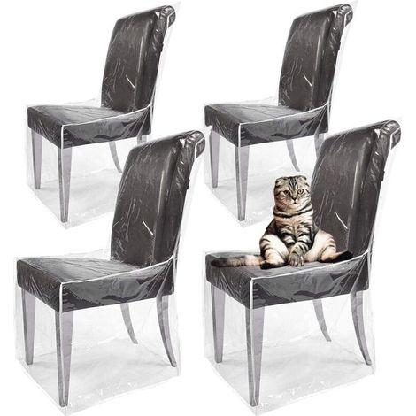 Lot de 4 housses en plastique pour chaises de salle à manger, protection contre l'eau, la poussière et les griffures de chat (1/4)
