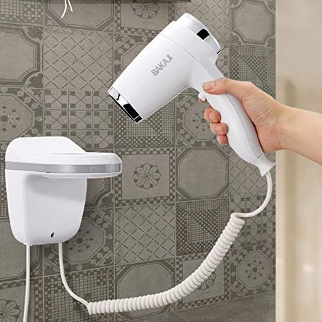 Asciugacapelli Parete Muro Hotel Cromo Phon Asciuga Capelli Bagno Albergo 1100W (1/5)
