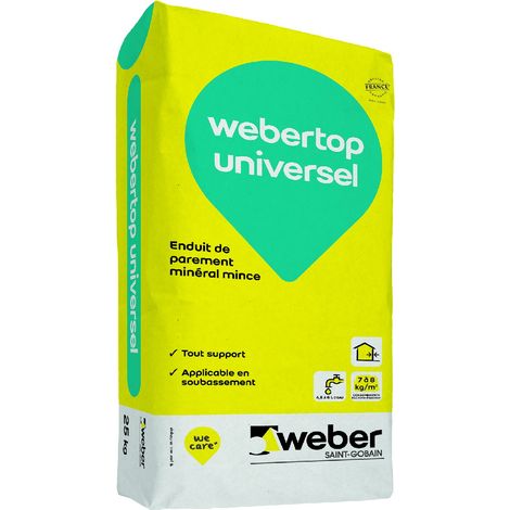 Weber Saint-Gobain Enduit de parement minéral mince, Ton pierre, 25 kg, à la chaux aérienne, Webertop universel, Multi Support