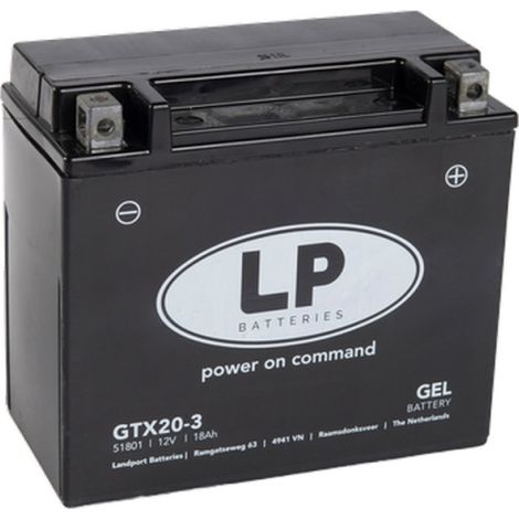 Batterie moto 12V 18Ah – Puissance de démarrage 250A – Technologie Gel sans entretien – Dimensions 175x87x155mm – Landport