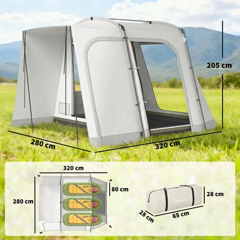 Abri arrière pour 2 à 4 personnes, 320 x 280 x 205 cm, tente de voiture 2 en 1, tunnel étanche avec 4 portes, fenêtres et tapis de sol. (1/5)