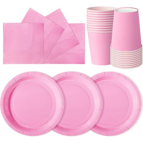 72 Pièces Vaisselle En Papier, Assiettes 18 Cm, Gobelets 266 Ml, Serviettes 16,5 Cm, Pour Anniversaire Enfant (1/5)