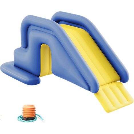 Inflatable water slide, compact inflatable climbing wall, water slide park, indoor and outdoor amusement park, blue slide + foot pump (1/4)