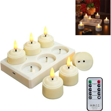 Sechs wiederaufladbare LED-Teelichter mit Fernbedienung und Timer geeignet für Partyräume Wohnzimmer Halloween und Weihnachtsdekoration Maße 14 6 (1/5)