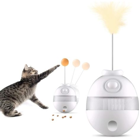 Jouet pour chat Gobelet Jouet interactif pour chat avec plumes et balles Conception vibrante à 360 ° Distributeur de friandises réglable Jouet pour chat d'intérieur Jouet pour chat Canne à pêche (1/5)