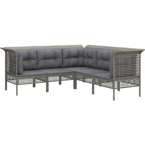 Mobili da giardino mobili da esterno Set di mobili da 5 pezzi con cuscini grigi in resina intrecciata 020016413