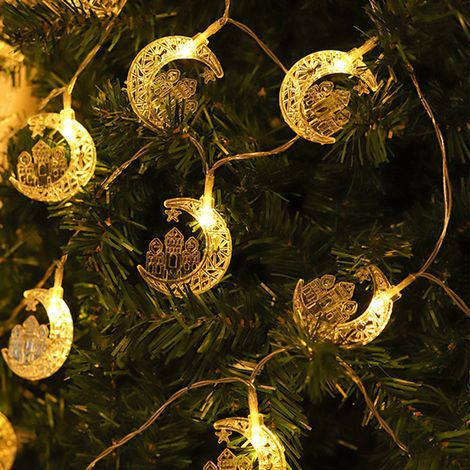 Guirlande lumineuse LED 5 pièces, motif lune, château, palais, étoile, lune, style oriental, avec boîtier à piles. Couleur blanc chaud, 1,8 m, 10 LED, deux sections, éclairage continu. (1/5)