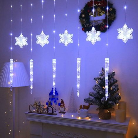 Guirlande Lumineuse En Forme De Goutte De Glace Et Flocon De Neige - LED Étanche IP44 Avec Télécommande - Pour Décoration Extérieure Noël Fenêtre Patio Jardin - 300 x 80 cm - Lot De 1 (1/5)