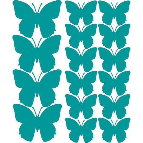 Pegatinas de pared de mariposas, 32 unidades, color turquesa brillante.