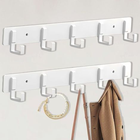 Bardusch-Lot de 2 patères murales en métal avec 5 crochets - Porte-manteau mural pour salle de bain - 2 pièces (blanc) (1/5)