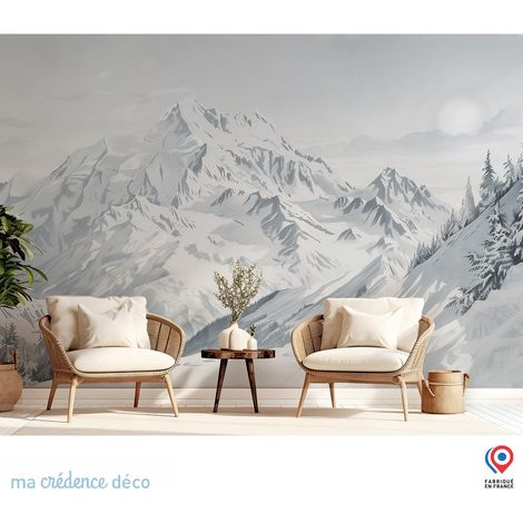 Papier peint : Mont-blanc et soleil, Aquarelle - Intissé - 200 cm - 280 cm (1/5)