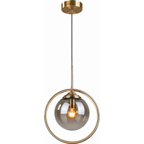 Suspension Lampe Industrielle Vintage, Plafonnier Lustre en Métal avec Abat-jour en Verre Gris, Luminaire Suspension loft Moderne pour Cuisine Chambre Salon (1/5)