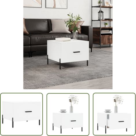 The Living Store Table basse blanc 50x50x40 cm bois d'ingénierie - Table Basse Blanche - Meuble Salon - Table D'appoint - Table Design - Mobilier Moderne (1/5)
