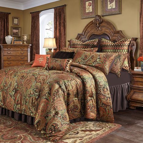 Parure de lit 9 pièces Jacquard pour Grand lit, lit dans Un Sac, Motif Cachemire Classique, Parure de lit Vintage damassée avec taies européennes, Jupe de lit, Oreiller décoratif (1/5)