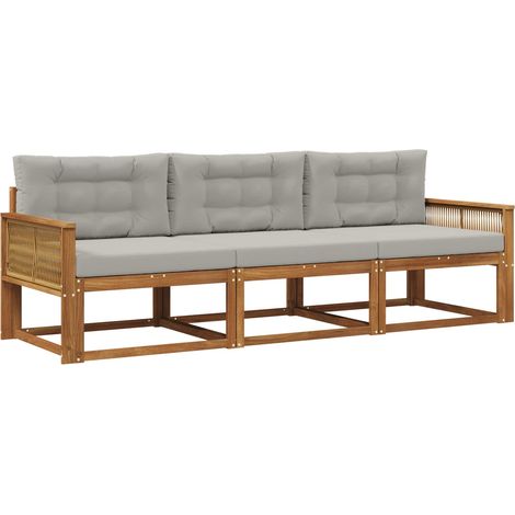 Outdoor Sofa Set with Cushion 3 pcs Natural and Light grey vidaXL (1/5)