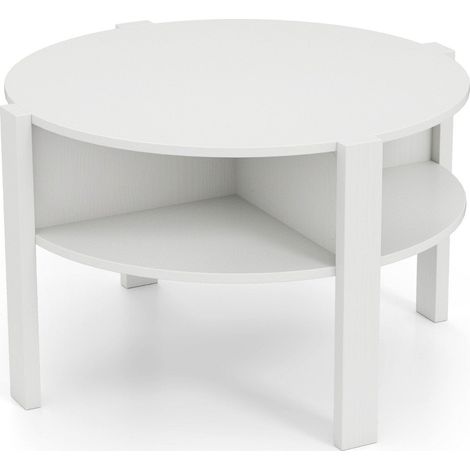 Runder Couchtisch mit Stauraum - Holz, 4 Ablagen, Weiß