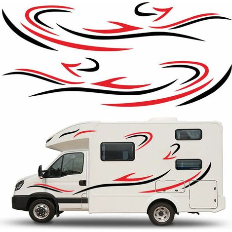 Autocollant De Carrosserie Auto-Adhesif De Voiture Autocollants Graphiques Lateraux De Camion Pour Remorque De Camping-Car Caravane Rv, Rouge (1/5)