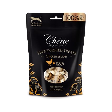 Chérie Premium Friandises pour chiens 100% poulet et foie lyophilisés 40g (1/5)