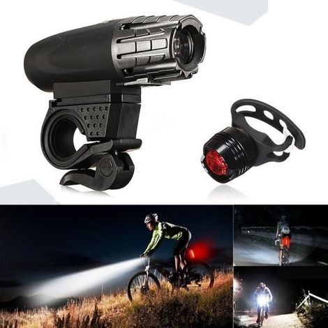 Set di luci a LED per bicicletta ricaricabili tramite USB, composto da faro anteriore e luce posteriore. (1/4)