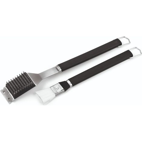 kit pulizia barbecue - pennello e spazzola in acciaio inox
