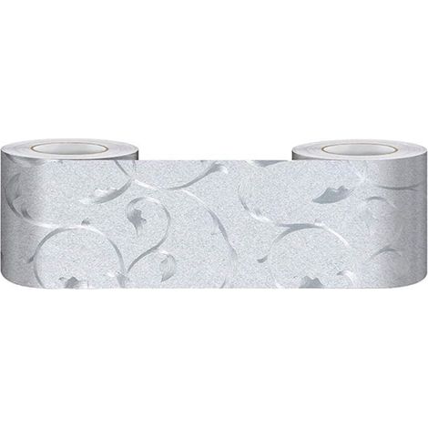 Frise murale autocollante en PVC imperméable – Décor mural pour cuisine et salle de bain – Vigne d'argent 5cm x 500cm – Installation facile