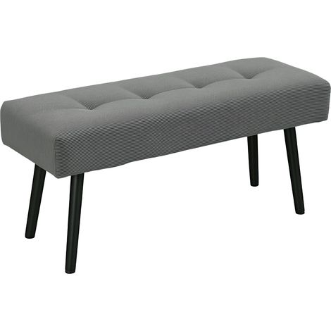 Banc banquette bout de lit rembourré en velours côtelé et pieds en acier noir charge 220 Kg 100 x 36 x 45 cm gris