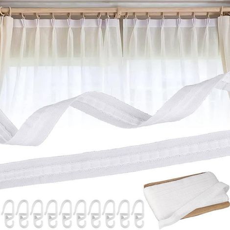 Ruban textile de 30 mètres, 50 crochets, crochets élastiques de 2,5 cm, accessoires pour rideaux, embouts de tissu, poulies