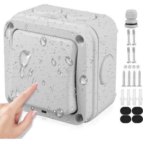 Interrupteur universel résistant aux intempéries : 16 A IP66 étanche, poussière, indépendant, voyant lumineux, extérieur gris, jardin