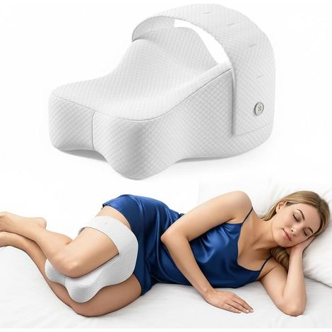 Coussin Genoux pour Dormir,Coussin Ergonomique en Mousse à mémoire de Forme viscoélastique, Respirant et Lavable en Machine. (Blanc) (1/5)