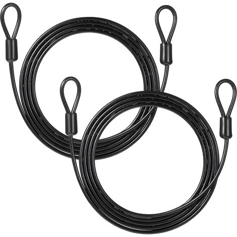 Lot de 2 câbles à boucles en acier avec œillets, 2 m x 4 mm, câble antivol noir, câble métallique avec œillets, câble de sécurité pour antivol de vélo, câble en acier gainé en plastique pour remorque (1/5)