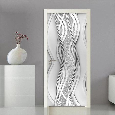 77 x 200 cm Stickers Porte 3D Auto adhésif Porte Autocollants Texture de Ligne PVC Autocollants de Décoration pour Porte (1/5)