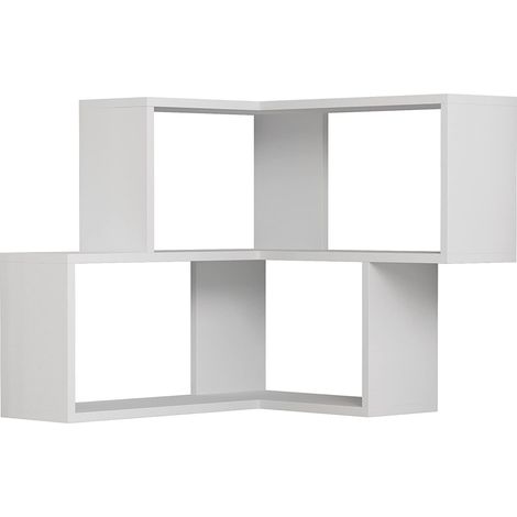Mensola Scaffale Angolare da Parete 70x20x62 cm a 2 Ripiani Salvaspazio in Legno Bianco (1/4)