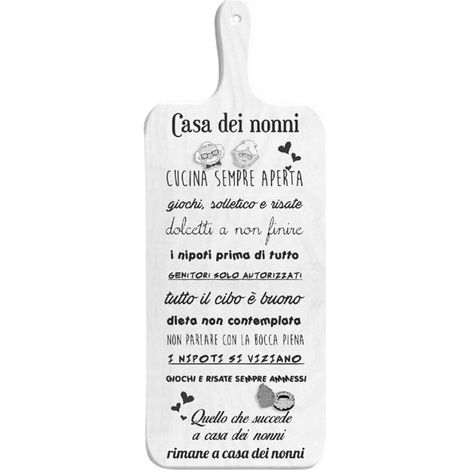 TAGLIERE DA CUCINA BIANCO IN MISURA 15X37 CM CON TEMA E SCRITTA SUI NONNI