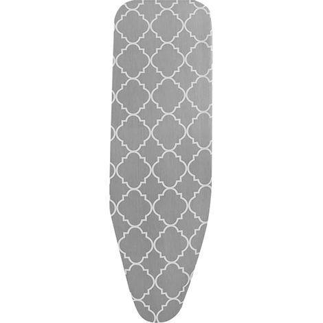 Housse de table à repasser – 120 cm x 38 cm, coton, doublure en feutre, résistante à la chaleur, motif à carreaux gris et blancs.