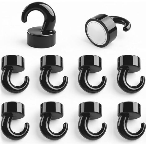 Magneethaken - Imán de Neodimio - Para Nevera Oficina Cocina Barco - Set de 10 Unidades - Negro (1/5)