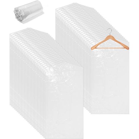 50 pezzi di sacchetti trasparenti per abiti 60x120 cm, sacchetti per abiti da appendere, copriabiti, sacchetti per abiti da guardaroba, in plastica antipolvere per blazer, abiti, camicie