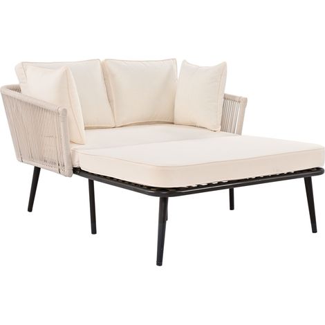CAIziCanapé de jardin avec 2 coussins et 2 matelas, chaise longue d’extérieur, salon de jardin, mobilier de balcon, meubles lounge, mobilier de terrasse, coussins amovibles et lavables, beige