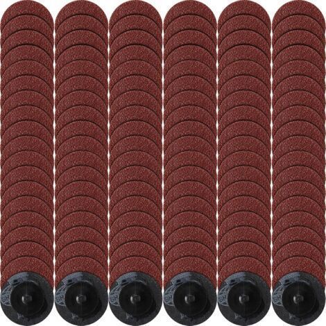 2-inch, 114-grit red sanding discs with 120-grit rollers for surface polishing, deburring and rust removal. (1/5)
