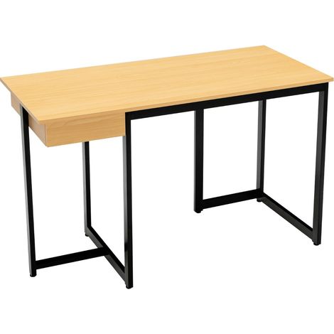 Bureau d'ordinateur 120 x 55 x 75 cm avec tiroir spacieux et repose-pieds réglables design naturel en métal bois