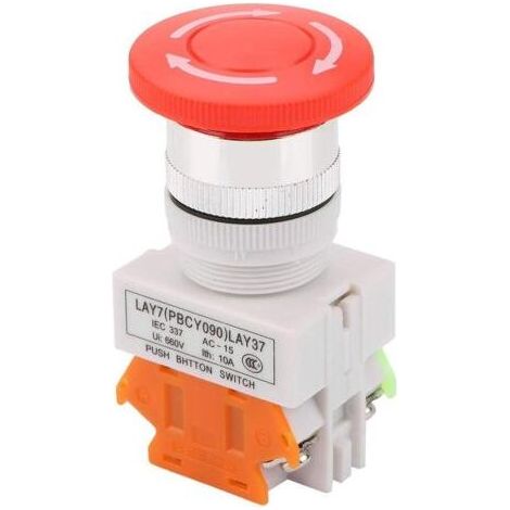Bouton d’arrêt d’urgence 5 A, 220 V, diamètre 22 mm, contact NO/NC, capuchon rouge en forme de champignon (1/5)
