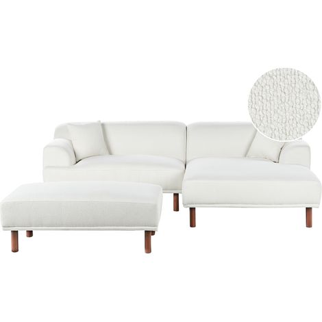 Sofá esquinero 3 plazas de bouclé izquierdo con otomana estilo minimalista blanco Holt