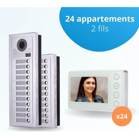 Portier interphone vidéo MODERN 2 Fils - 24 appartements - 24 écrans blancs (1/4)