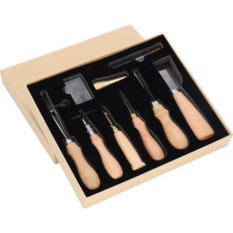 Lederbearbeitungs-Werkzeugset, braun, gebogener Griff, DIY-Nähen, Handarbeiten, Lederset, Schere, Ahle, Nadeln (1/5)