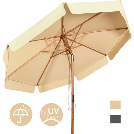 COSTWAY Sombrilla de Ø300cm de Madera Parasol de Jardín Inclinable Sombrilla de Manivela para Playa Jardín Piscina Terraza (Beige) (1/5)