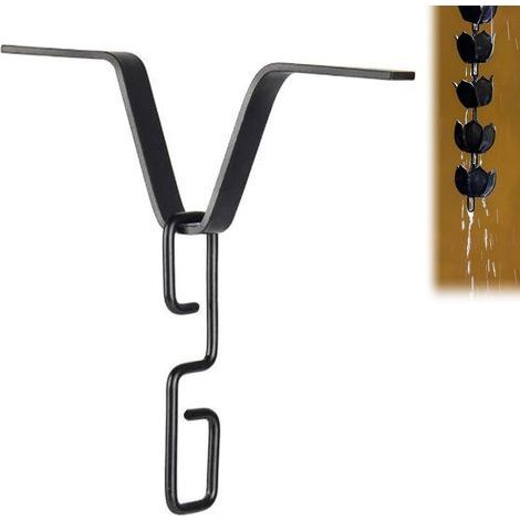 Crochet Chaîne Pluie,Cintres de Gouttière pour Chaîne de Pluie, Forme de V Clip de Gouttière, Adaptateur Chaîne Pluie,Crochet Chaine de Pluie, pour Minimiser Les éclaboussures d'eau (Noir) (1/5)