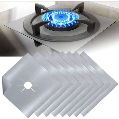 Ecleanfy - 8Pcs Plaque De Cuisson À Gaz Protection En Téflon Argent Plaque Cuisson Gaz Protection Gaziniere Gaz Protection Cuisinière À Brûleurs Gaz Protection Anti-Corrosion Anti-Adhésif Pour Cuisine (1/5)