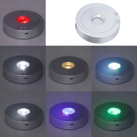 Geräuschloser, drehbarer RGBW-Mehrfarben-LED-Ständer für 3D-Kristalllichtsockel (Batterie nicht im Lieferumfang enthalten)