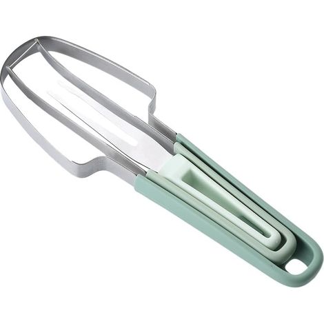 3-in-1 Wassermelonen-Gabelschneider Edelstahl Wassermelonen-Ausstecher Wassermelonen-Schneider Hobel Melonenschneider Messer Tragbarkeit Obstgabel für Camping Küchenhelfer (A) (1/5)