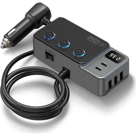 Mehrfachsteckdose für 12V/24V-Zigarettenanzünder mit 3 USB-Anschlüssen, 2 USB-C-Anschlüssen und 120W-Schnellladefunktion für Smartphone, GPS-Gerät und Kamera (1/5)